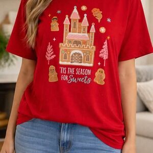 Disney Princess Gingerbread Castle Christmas TShirt Women's XXL Red